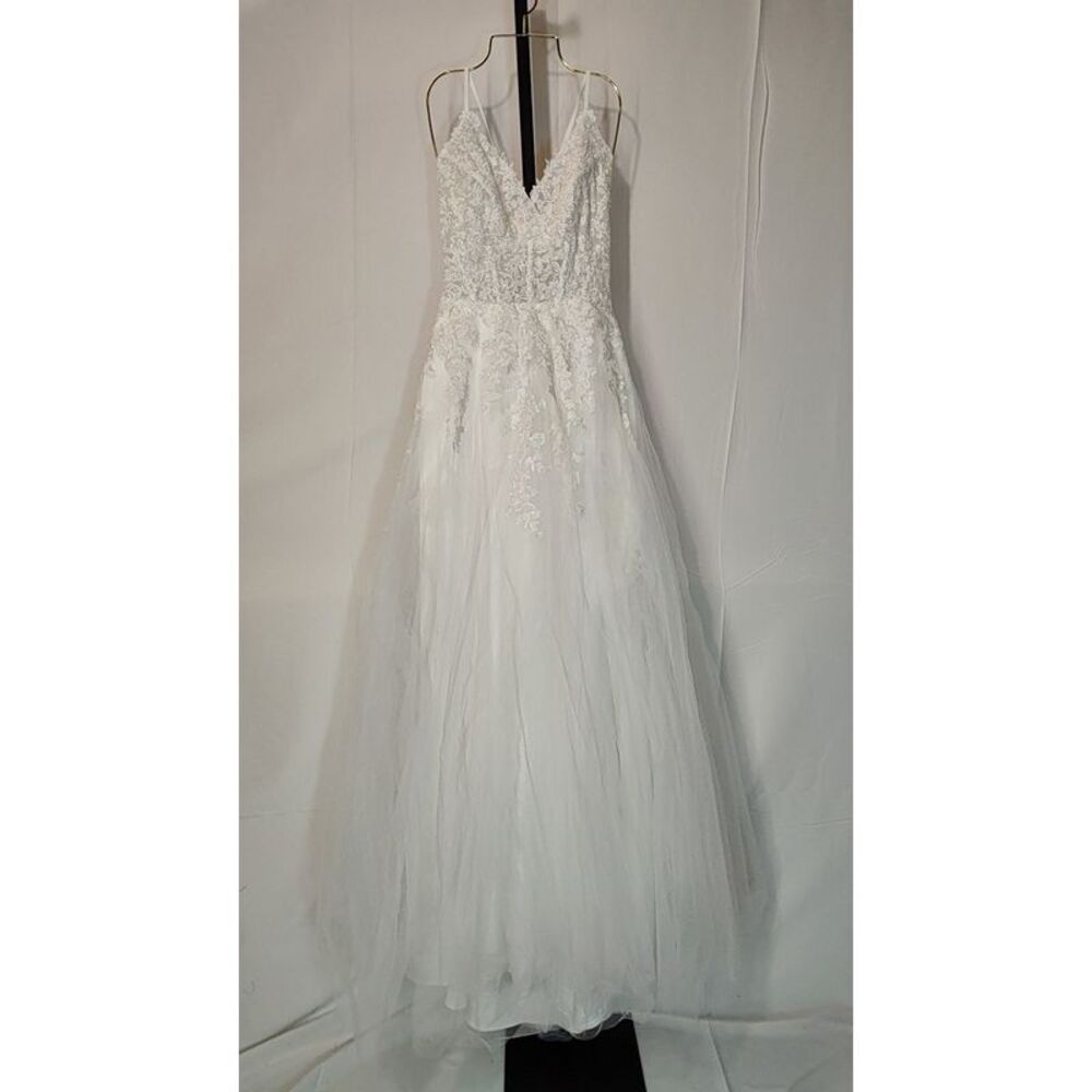 Lulus Glorious Luxury White Sheer Tulle Embroidered Beaded Maxi Dress M